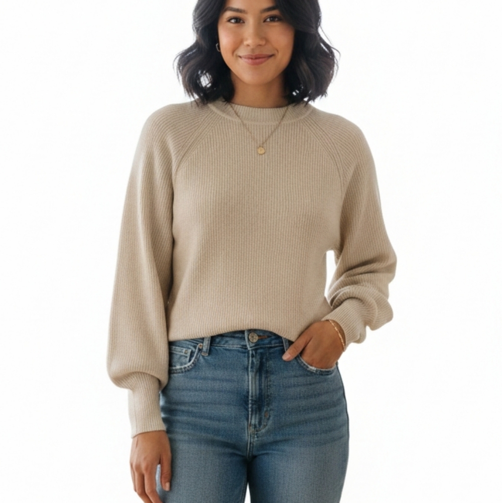 Women Ribbed cream Sweater
